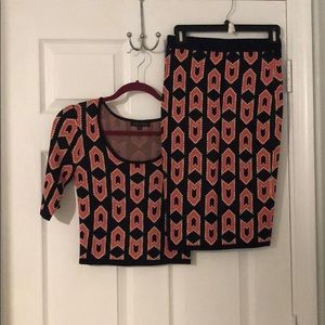 Navy and pink skirt and top set.